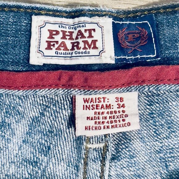 Phat Farm Jeans Mens 38 x 34 Vtg 90s Y2K Distressed Streetwear Libra Cut Hip Hop - Picture 8 of 13